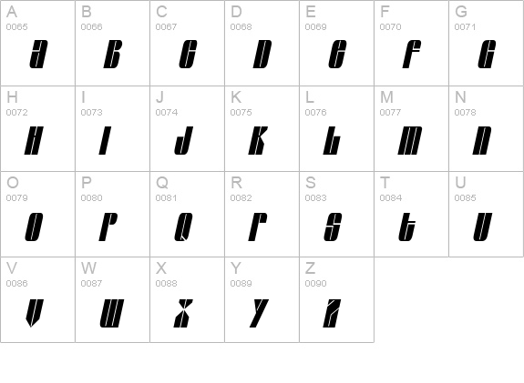 Glaze Extended Condensed Italic uppercase A-Z preview