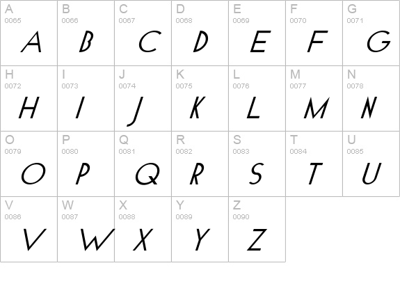 Glo-Italic uppercase A-Z preview