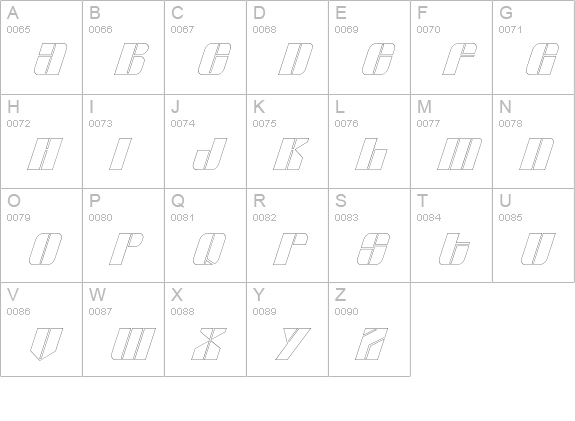 GlyphicSeriesOutlineItalic uppercase A-Z preview