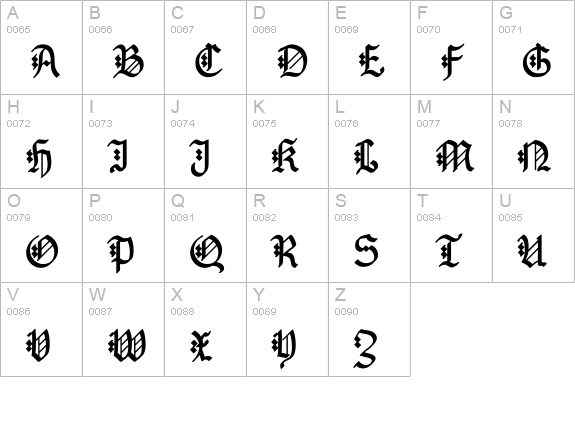 GotenborgFraktur uppercase A-Z preview