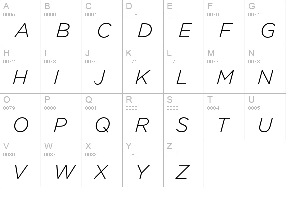 Gotham Light Italic uppercase A-Z preview