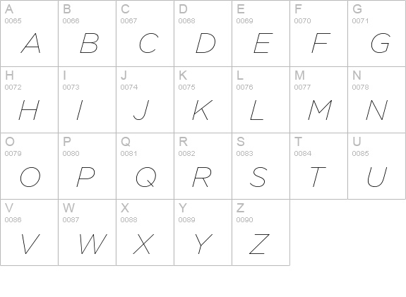 GothamThin Italic uppercase A-Z preview