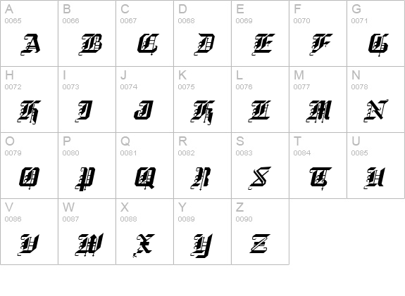 Gothic Italic uppercase A-Z preview