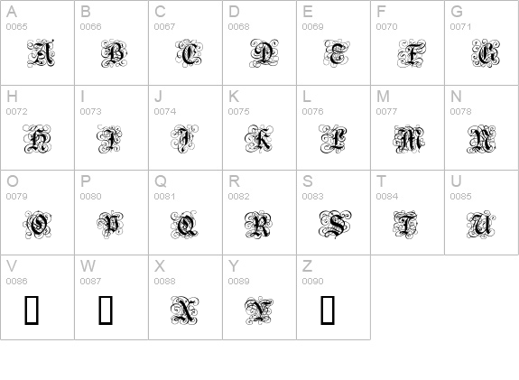Gothic Flourish uppercase A-Z preview