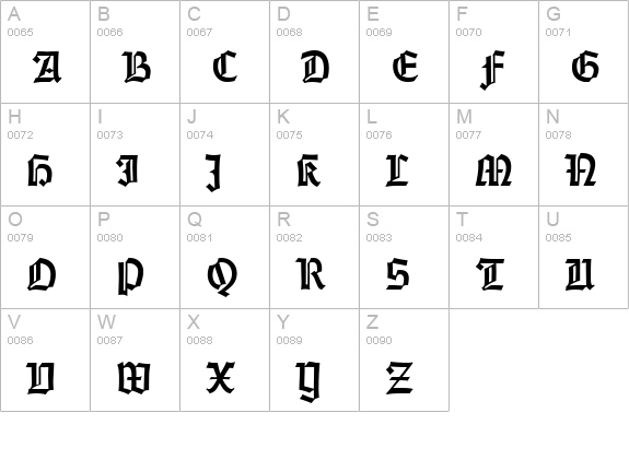 Gothic-Regular uppercase A-Z preview