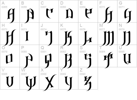 Gothic_Love_Letters uppercase A-Z preview