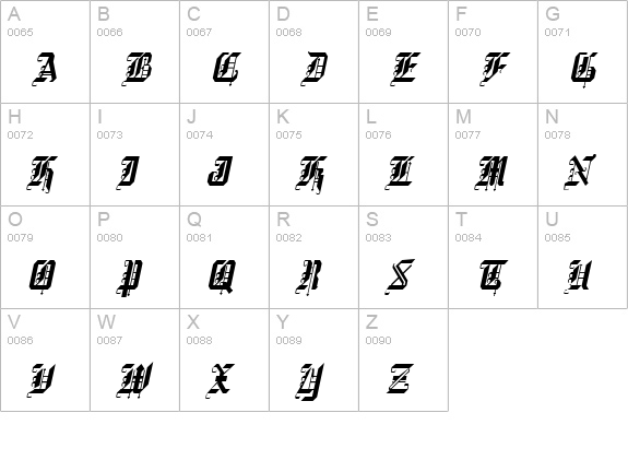 GothicCondensed Italic uppercase A-Z preview