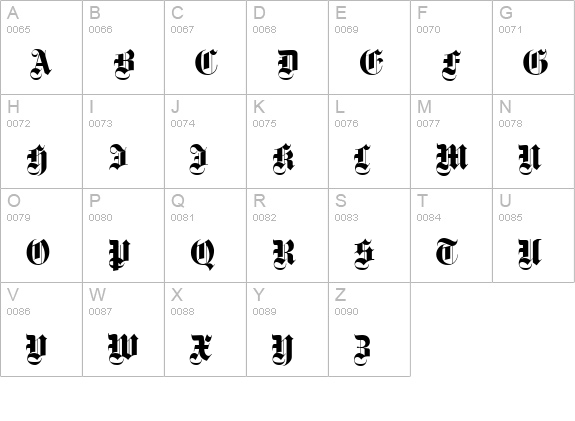 Gothique MN uppercase A-Z preview