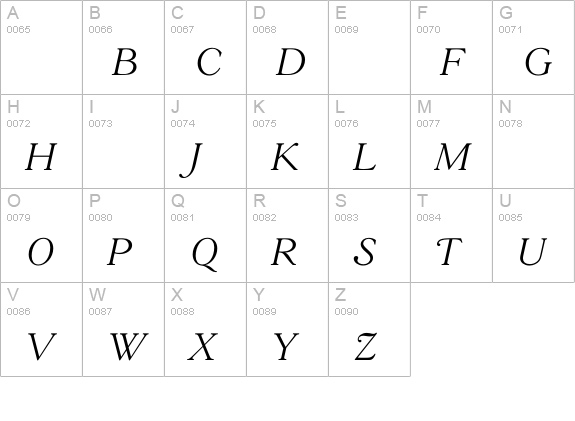 GoudY38LightItalic uppercase A-Z preview