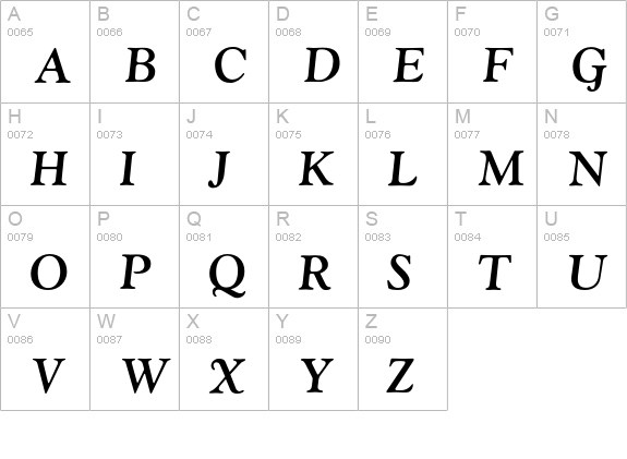 GoudyBoldItalic uppercase A-Z preview
