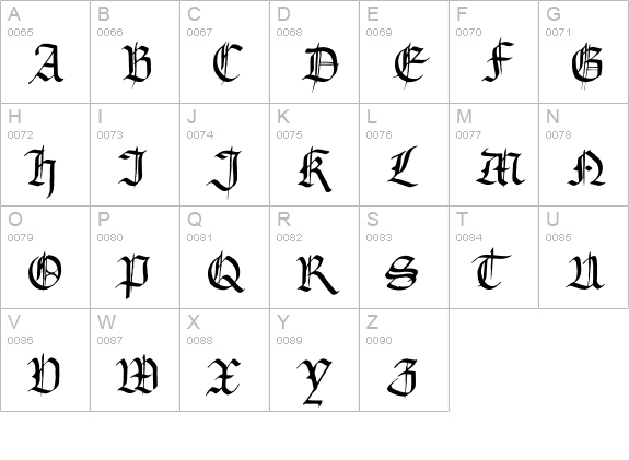 Gourdie Gothic uppercase A-Z preview