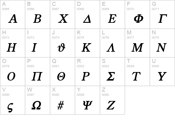 Greek BoldItalic uppercase A-Z preview