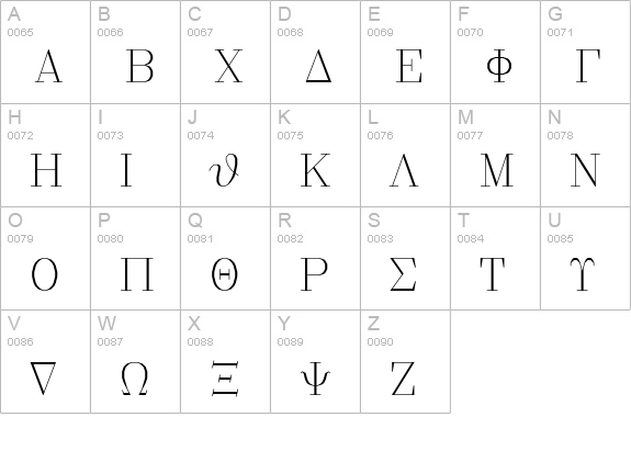 GreekC uppercase A-Z preview