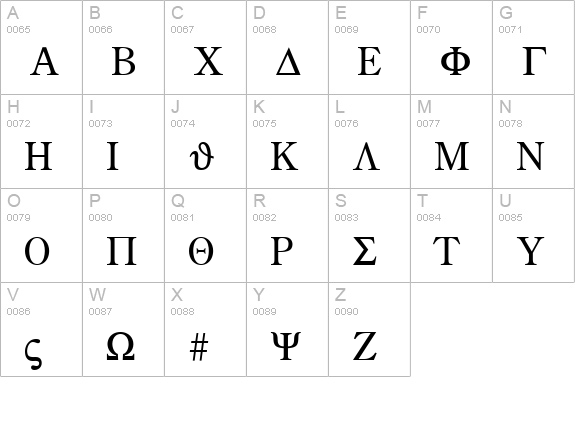 GreekMathSymbols uppercase A-Z preview
