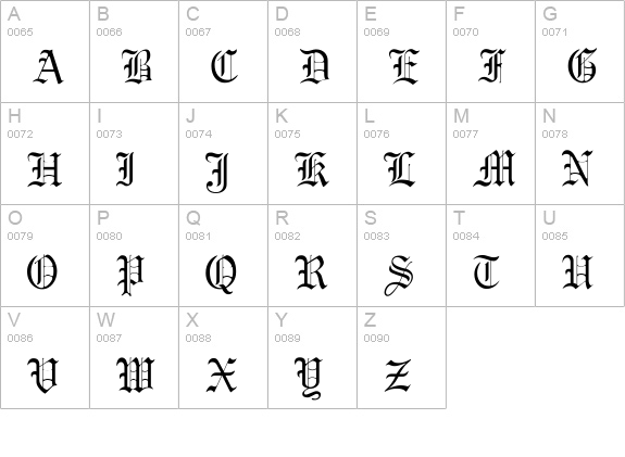 GregorianFLF uppercase A-Z preview