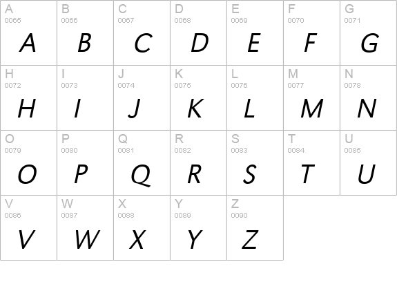 GroteskStd-Light-Italic uppercase A-Z preview