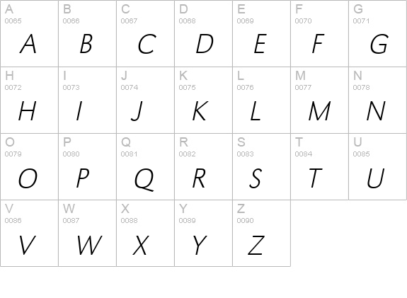 GroteskStd-Xlight-Italic uppercase A-Z preview