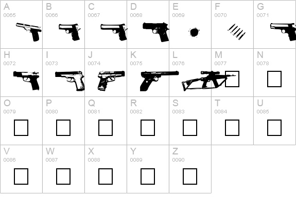 GUNBATS uppercase A-Z preview