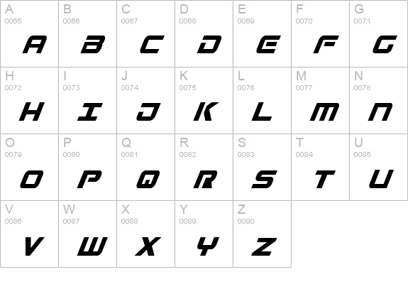 Gunship Condensed Ital uppercase A-Z preview