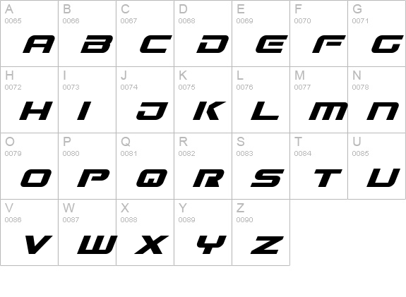 Gunship Italic uppercase A-Z preview