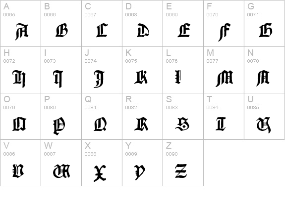 GutenbergTextura uppercase A-Z preview
