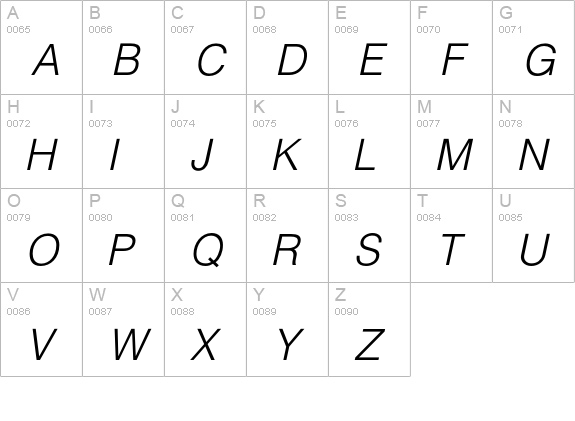 HallmarkeLightOblique uppercase A-Z preview
