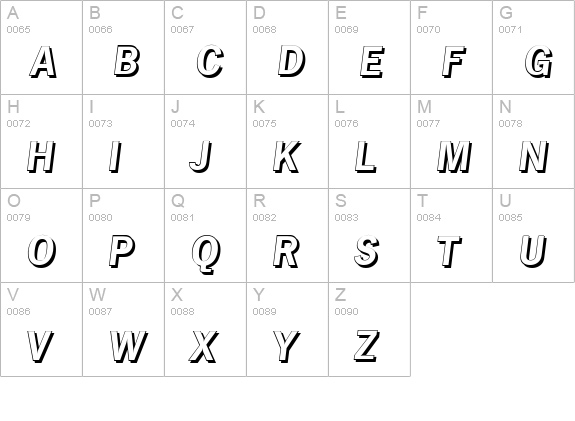 HamburgShadow-BoldItalic uppercase A-Z preview