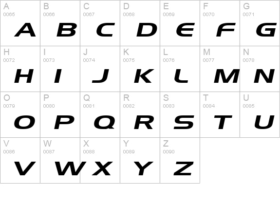 Hanzel Extended Italic uppercase A-Z preview