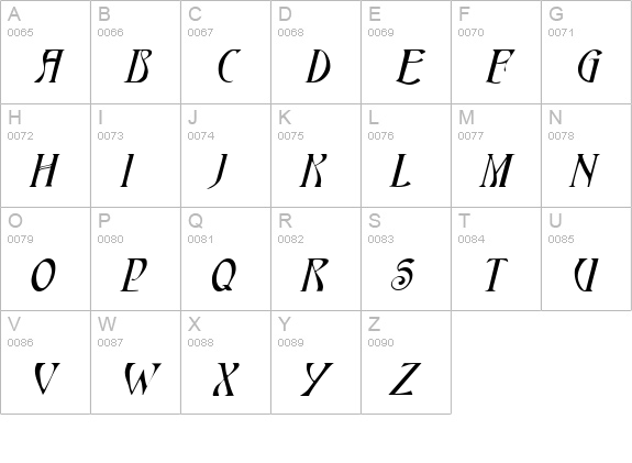 HardinCapsWide Italic uppercase A-Z preview
