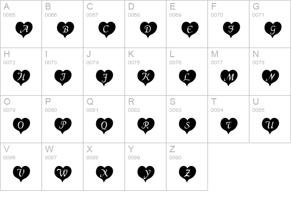 HeartBlack Becker uppercase A-Z preview