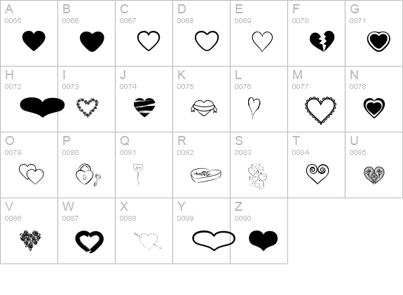 heARTs uppercase A-Z preview