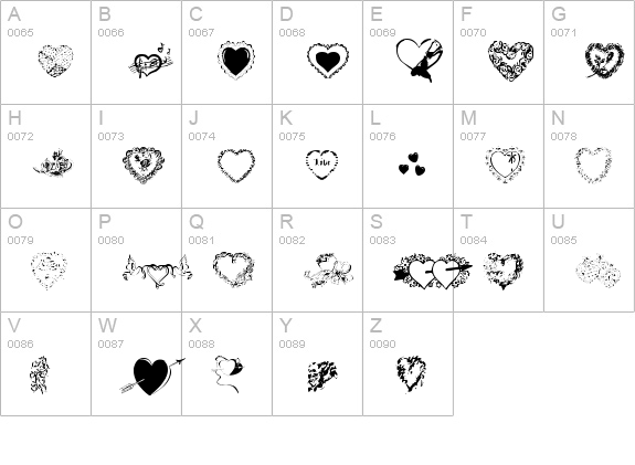 Hearts by Darrian uppercase A-Z preview