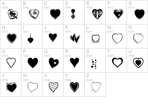 Hearts Galore uppercase A-Z preview