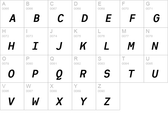 Heimat Mono Bold Italic uppercase A-Z preview
