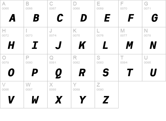 Heimat Mono ExtraBold Italic uppercase A-Z preview