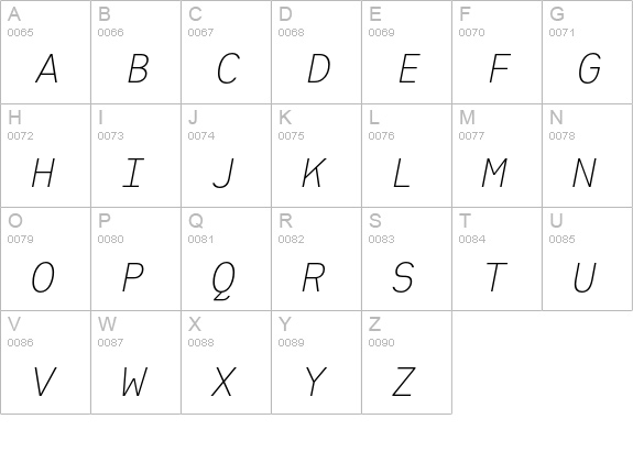 Heimat Mono ExtraLight Italic uppercase A-Z preview