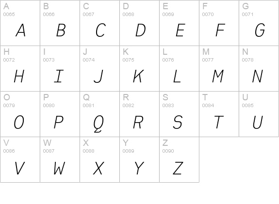 Heimat Mono Light Italic uppercase A-Z preview