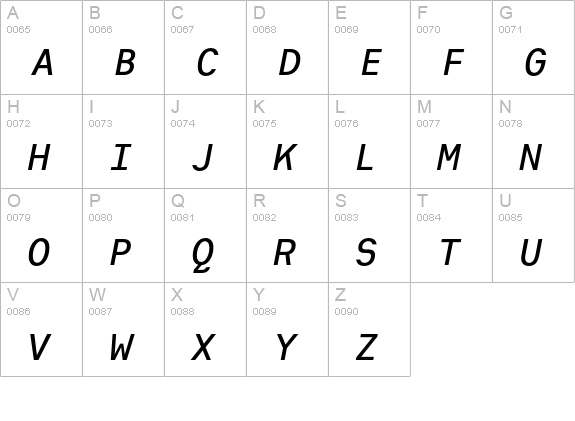 Heimat Mono SemiBold Italic uppercase A-Z preview