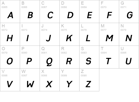 HeimatSans-BoldIt uppercase A-Z preview
