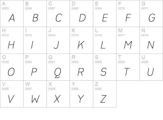 HeimatSans-ExtraLightIt uppercase A-Z preview