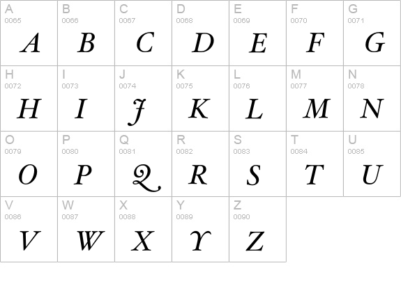 HoeflerText-Italic uppercase A-Z preview
