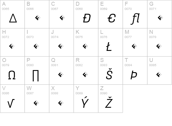 HydraText-RegularItalicExp uppercase A-Z preview