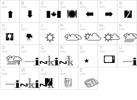 InkFontDingbats uppercase A-Z preview