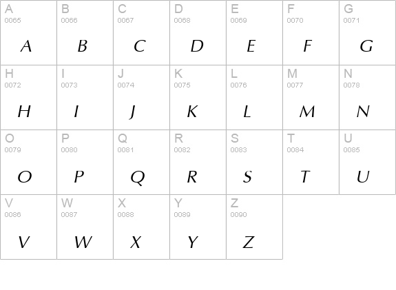 IrisUPC Italic uppercase A-Z preview