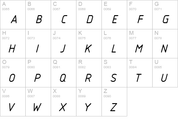 ISOCTEUR Italic uppercase A-Z preview