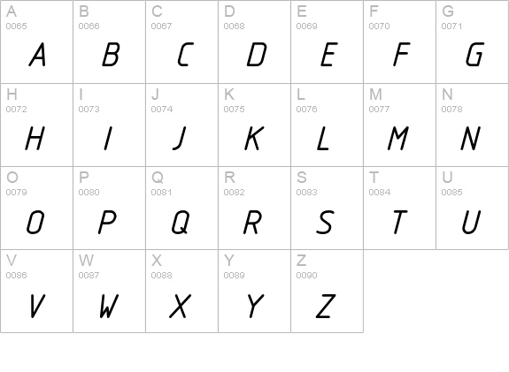 Isonorm3098-ItalicMonospaced uppercase A-Z preview