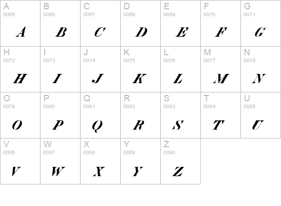 Italic HPLHS uppercase A-Z preview