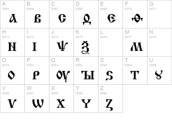 Izhitsa uppercase A-Z preview