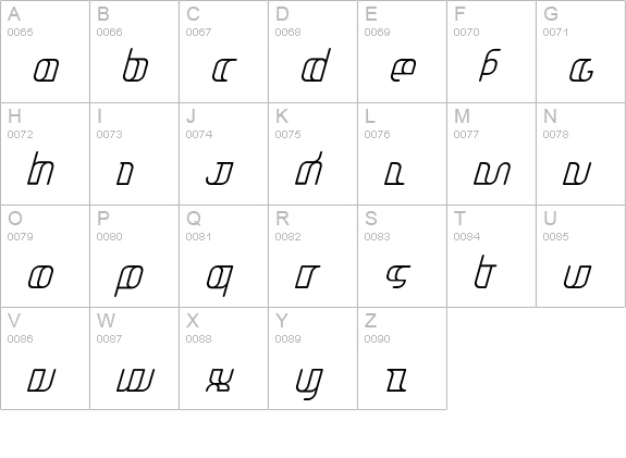 Jakone-CondensedItalic uppercase A-Z preview