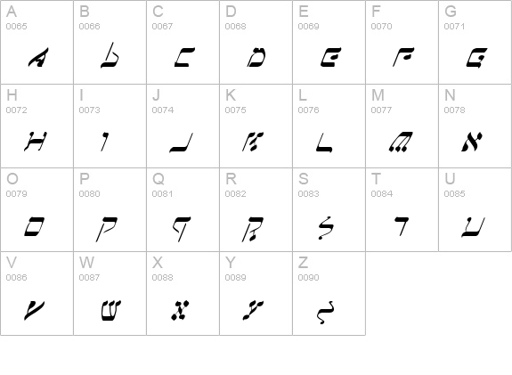Jerusalem Italic uppercase A-Z preview